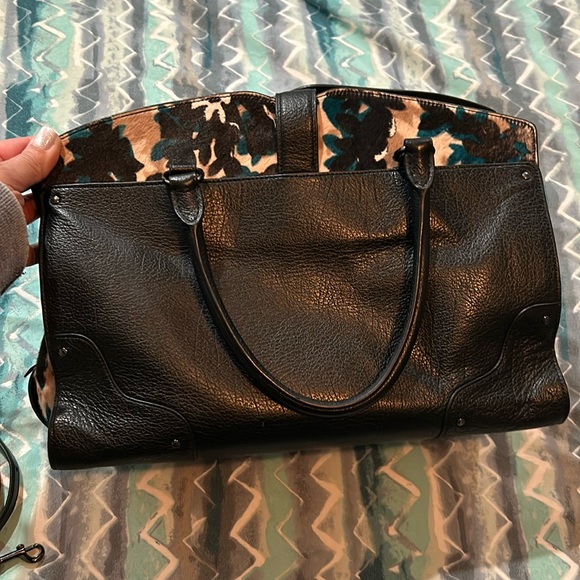 Coach Mercer Haircalf Satchel 38357 Black Scattered Leaf Calf Hair